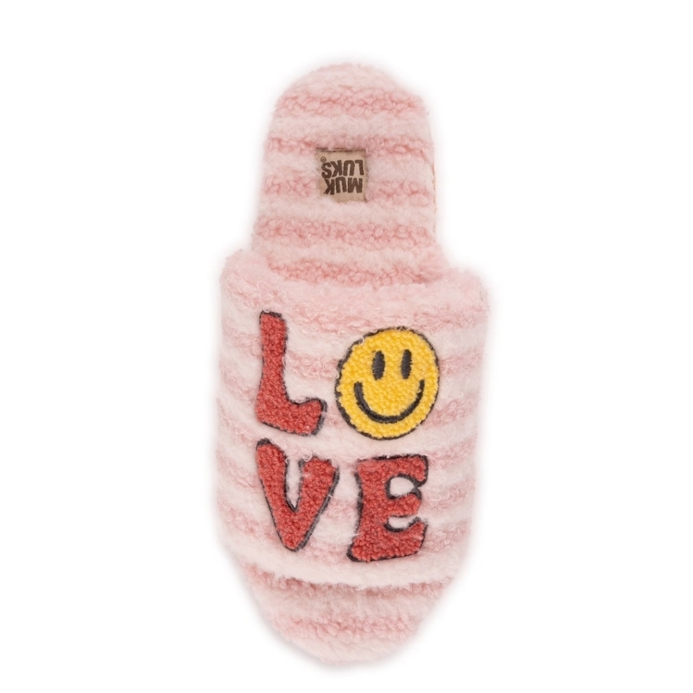 MUK LUK Cozy Women's Graphic Slipper Slides "Love😃" Size Med 7/8 & Large 9/10